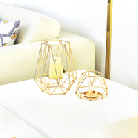 Porte-bougie géométrique en acier inoxydable, 2 pièces, support de Table en fer doré pour bougies