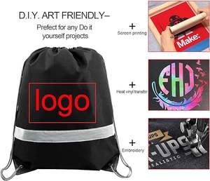 Cadeau recyclé Sacs de sport noirs à bande réfléchissante en polyester à cordon de serrage multi-usages pour hommes - Product Image 4