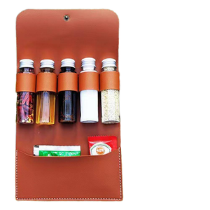 Leather Spice Storage Case with 5 Bottles and Pocket for Seasoning Outdoor Camping Use - Product Image 1
