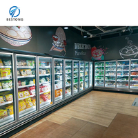 Refrigerador/Congelador Vertical de Acero Inoxidable de Una Sola Temperatura con Enfriamiento por Aire para Exhibición Comercial, Vitrina de Supermercado de 3 Puertas