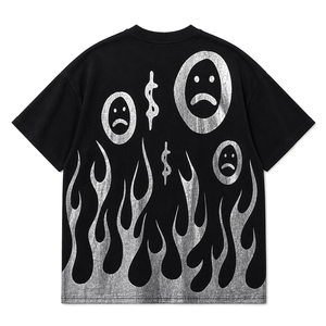 T-shirt da uomo in cotone distressed con strass e lettere stile messicano, design SAD BOYZ by Junior H Flame, colore nero - Product Image 2