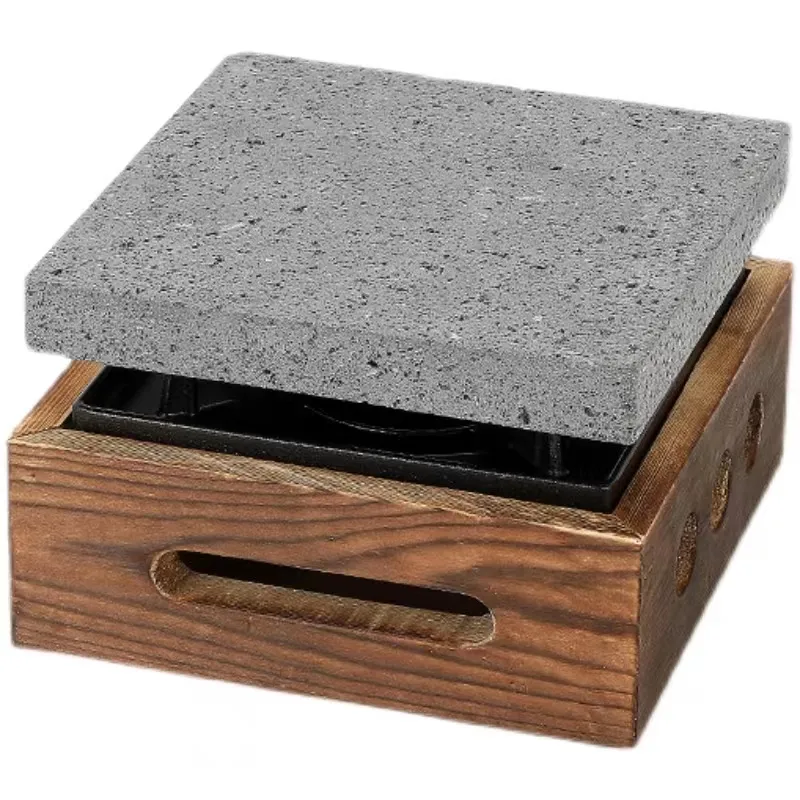 New lava stone steak cooking stone grill square hot stone plate with alcohol stove