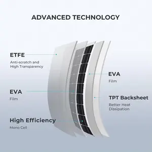 High Efficiency 20W 30W 50W 100W 120W Mono Cell Full Black Slim Thin Film Solar Strips 12V Flexible Solar Panels
