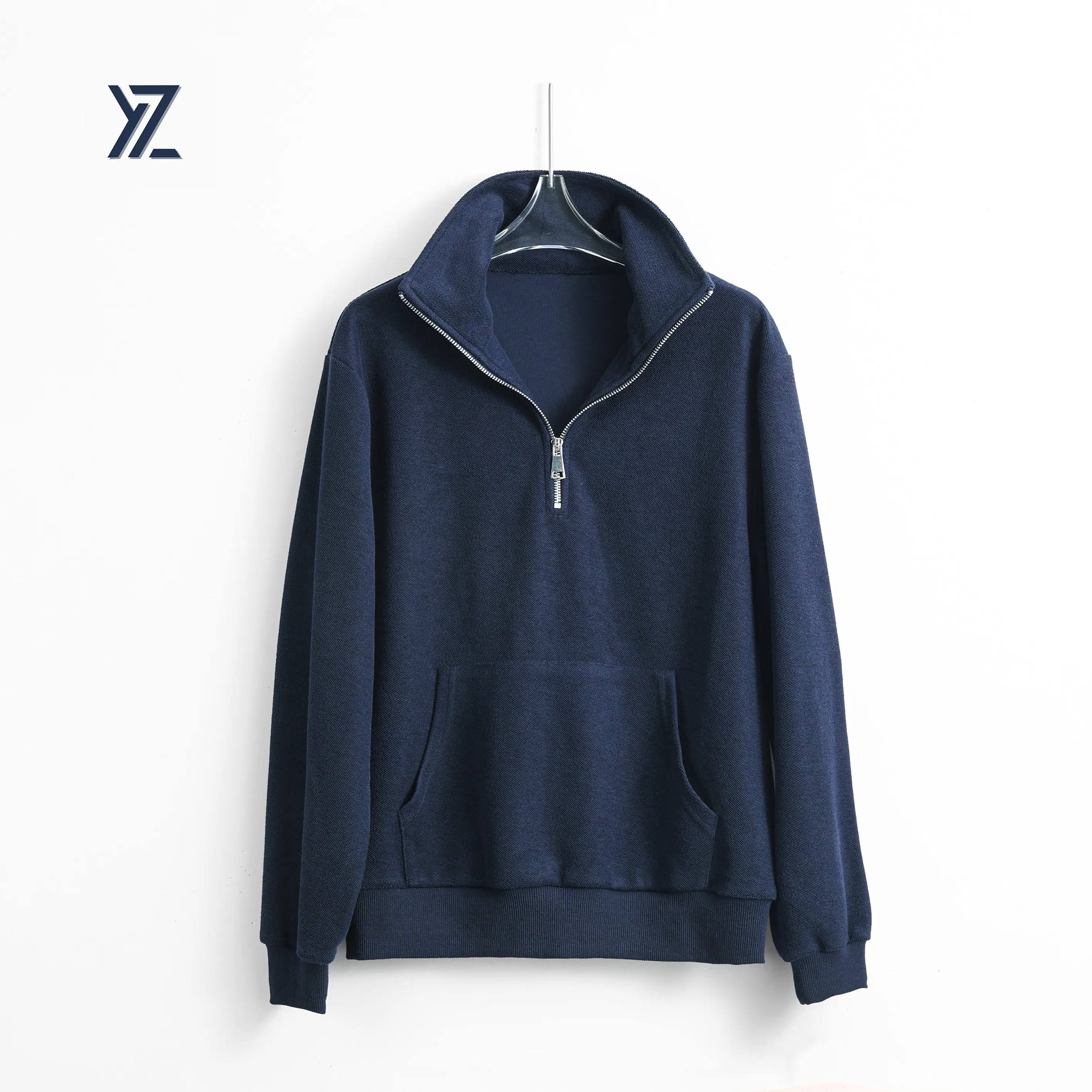 OEM Women Top Pullover High Quality Unisex Custom Printed Logo Solid color Zip up Polo collar Hoodies Tshirts Casual wear