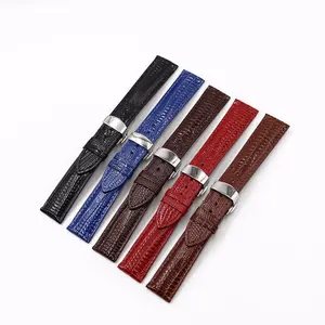 18 20 22mm Leather Lizard Grain Replacement Wrist Watch Band Strap With Silver Polished clasp For Longines