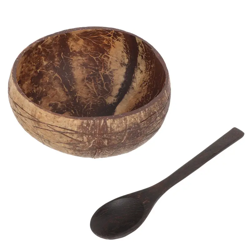 Summer 12-15cm Natural Coconut Bowl Wooden Tableware Spoon Set Coco Kitchen Item Rice Salad Home Decorative Dinnerware