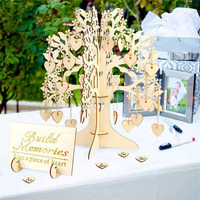 100 pièces coeur Signature Message cadre d'arbre en bois décoration Unique cadeaux livre d'or de mariage avec support