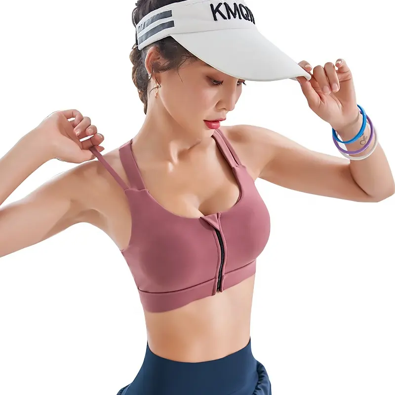 Factory wholesale High Support Push Up Front Zipper Gym Yoga Fitness Tops Sports Bra