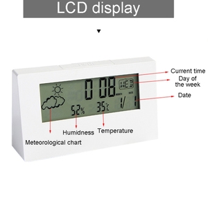 Relógio de mesa eletrônico <span class=keywords><strong>LCD</strong></span> com <span class=keywords><strong>display</strong></span> digital multifuncional medidor de temperatura e umidade despertador de sala - Product Image 1