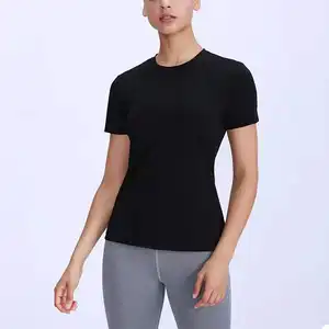Kadın giyim yoga kısa kollu polyester kumaş T-shirt gevşek spor çabuk kuruyan spor giyim kadın yaz elbiseler