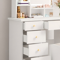 Coiffeuse moderne en verre blanc avec miroir LED et tabouret, 1 tiroir, pour chambre et salle de bain, ensemble de meubles