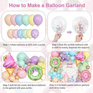 Kit de guirlande d'arche de ballons en forme de beignets pastel, fournitures pour fête d'anniversaire, y compris des confettis pastel, des bonbons, des ballons en feuille d'aluminium en forme de crème glacée - Product Image 5