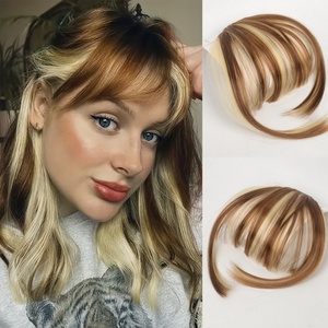 Ventes en gros de perruques à frange aérienne pour femmes, frange droite avec un style incliné, <span class=keywords><strong>coiffure</strong></span> polyvalente avec bonnet noir clair - Product Image 1