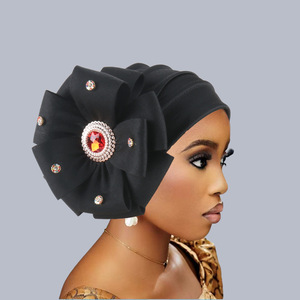 Mode 8 couleurs ethnique Bandana foulard cristal diamant fleur Turban chapeaux musulman <span class=keywords><strong>africain</strong></span> chapeau <span class=keywords><strong>bonnet</strong></span> chapeaux pour femmes filles - Product Image 3