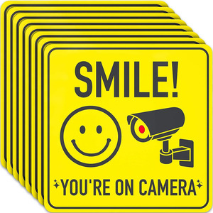 Autocollant de signalisation de caméra auto-adhésif Safe Smile, jaune, 15x15cm, étiquette d'avertissement de surveillance en PVC pour la surveillance de sécurité - Product Image 3