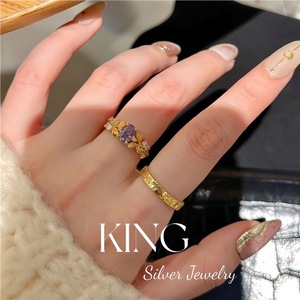 Anillo de Plata de Ley S925 con Flor de Tulipán y Gema Morada Chapada en Oro, Anillo de Moda para Mujer, Joyería King Silver - Product Image 3