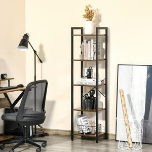 HOMCOM <b>Industrial</b> Style 5-Tier <b>Bookcase</b> in Wood and Steel, 40x30x154cm, Rustic Brown - Product Image 2