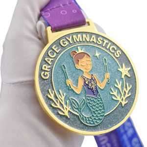 Médaille de gymnastique GRACE en bronze, or et argent personnalisée avec sirène, étoile de mer, motifs d'algues et paillettes pour les Émirats arabes unis - Product Image 2