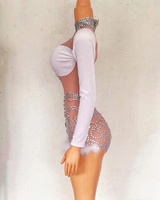 Mono Mujer 2022 voir à travers maille plume strass vêtements de danse exotiques Club tenues pour femmes moulante combinaison Sexy body