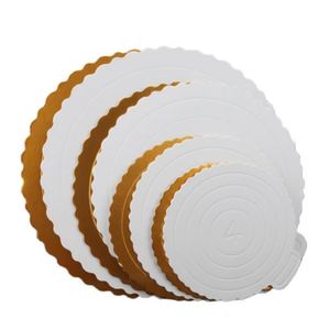 Plateaux à gâteau jetables blancs et dorés, bases carrées et rondes en carton, parfaites pour la décoration de gâteaux - Product Image 3