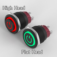 Interrupteur à bouton-poussoir métallique 19 mm, 15 A, courant élevé, auto-bloquant, contact 1NO, coque en alumine noire, IP65, design compact avec LED