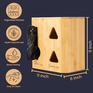Boîte de rangement en bambou pour sacs poubelle et sacs d'épicerie, organisateur mural multifonctionnel, armoire de cuisine, comptoir, 18L - Product Image 3