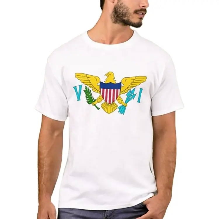 Camiseta blanca con estampado de rock para hombre, camisa 100% de algodón, hip hop, lisa, con bandera de las islas Virgen de los Estados Unidos, precio al por mayor