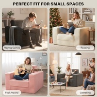 Welnow Modernes Design Klappbares Schlafsofa Ottoman 2-in-1 Knochenloses Sofa Dunkelgrau mit Seitentasche Tragegriff Abnehmbar Waschbar
