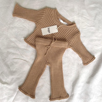 Ensemble de vêtements pour bébé personnalisés, ensembles de pulls en coton côtelé, haut et pantalon, leggings épais, 2 pièces, ensemble de vêtements de détente