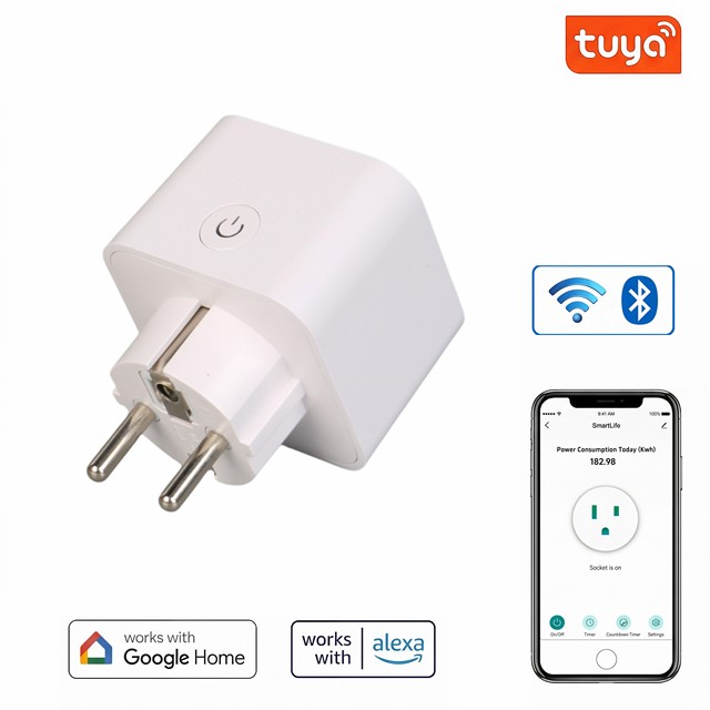 16A EU Smart Plug Tuya WiFi for Alexa Google App Control With Energy Monitoring Smart Socket for Home