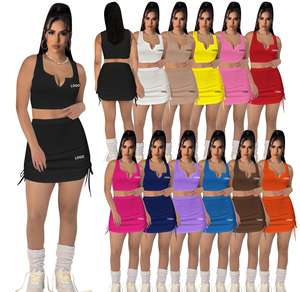 Ensemble jupe courte plissée à cordon de serrage sans manches avec logo personnalisé, jupe de sport pour vélo, jupe de jogging pour femmes, tenues en 2 pièces - Product Image 1