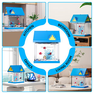 Tangki ikan akuarium 2 galon biru duyung hadiah anak-anak dengan pompa Filter bahan plastik kaca untuk ruang tamu dapur Desktop - Product Image 2