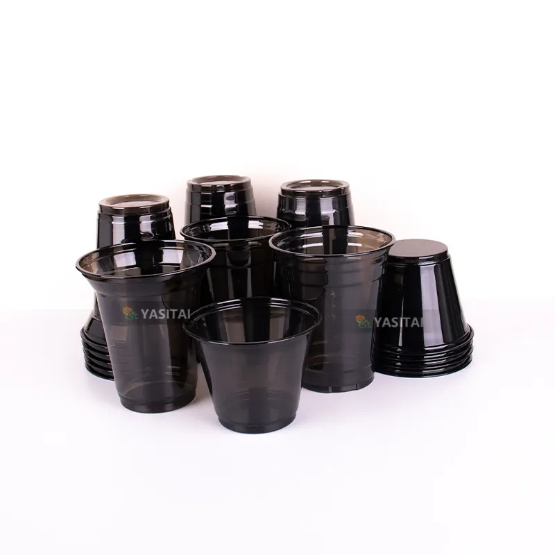 بلاستيك للاستعمال مرة واحدة لون أسود حيوان أليف شكل مسطح حليب يهز بوبا شاي المصنع كوب الأكثر مبيعًا