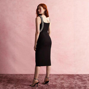 2025 nuevo vestido de vendaje para mujer para verano satén tejido ajustado hasta la rodilla vestido de fiesta correa sin espalda gran oferta para <span class=keywords><strong>Amazon</strong></span> - Product Image 4