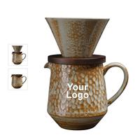 Ensemble cafetière et serveur en céramique rustique fait main MSH, poterie vintage, infuseur manuel avec couvercle en bois, idéal pour un cadeau