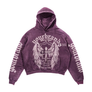 High Quality Distressed Cotton Hoodie 450 Gsm Streetwear Heavyweight Oversized Vintage Acid Wash Custom Dtg Print 3D Embroidery - Product Image 4