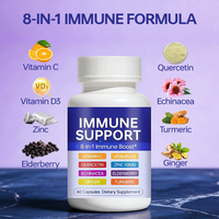 Capsules de soutien immunitaire 8 en 1 avec Vitamine C, Quercétine, Échinacée, Gingembre, Vitamine D3, Zinc, Sureau, Curcuma – Fabricant OEM