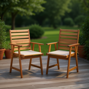 Sillas de patio de madera maciza de acacia con cojines, paquete de 4, juego de muebles de exterior, estilo tradicional, diseño moderno - Product Image 2