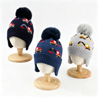Bonnet tricoté pour enfants avec oreilles et pompon en fausse fourrure, bonnet d'hiver pour tout-petits garçons, fournisseur de chapeaux