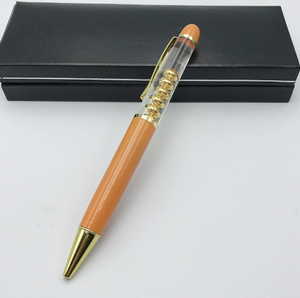 Bolígrafo Transparente Naranja con Resorte, Clip Dorado, Plástico, Promocional, Novedoso - Product Image 1