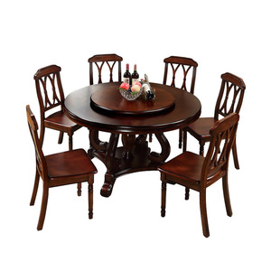 Round Solid Wood <b>Dining</b> <b>Table</b> Set With Rotatable Top For <b>Dining</b> Room Furniture - Product Image 2