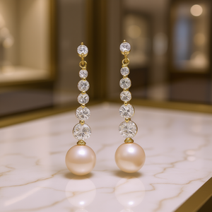 Pendientes colgantes de oro E2344 con perlas y cristales para boda, joyería de estilo clásico para mujer - Product Image 2