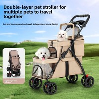 Poussette pliable à double étage pour animaux de compagnie, 4 roues, en métal, détachable, pour chiens et chats, légère, toutes saisons, transporteur extérieur, vente en gros