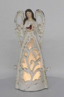 Statue d'ange en résine vieillie, et ange lumineux en acrylique LED avec oiseau rouge et design ajouré, décoration de fêtes, approvisionnement en gros B2B