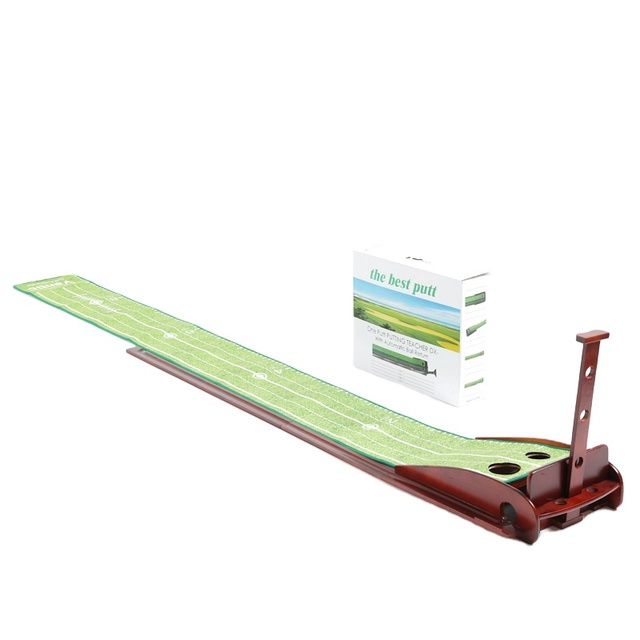 Factory Hot Sale Wood Golf Putting Green Mat with Auto Ball Return Function Golf Practice Mat Velvet Golf Putting Aid