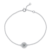Bracelet pendentif halo en moissanite, argent sterling 925, pierre centrale ronde de 0,5 ct, 8,4 mm, chaîne délicate, bijoux pour femmes