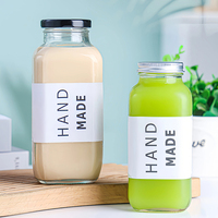 Bouteille en verre carrée réutilisable pour jus et boissons, 180ml, 250ml, 300ml, 350ml, 500ml, bouteille de lait en verre vide avec couvercle métallique, vente en gros