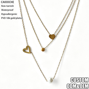CAIOOCHE Conjunto de Collar Delicado con Colgante de Corazón Hueco y Perla, Opciones en Acero Inoxidable Chapado en Oro de 18k, No se Deslustra - Product Image 1