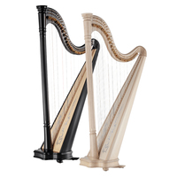 Harpe vintage à 47 cordes, gamme supérieure G - 7ème octave C, avec archet, cordes de marque et chariot à harpe à pédale étendue - Ensemble