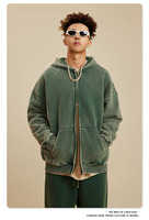 Sweat à capuche unisexe délavé à la pierre avec fermeture éclair double sens, épais 400 GSM, mélange coton-polyester, coupe oversize, style streetwear vintage hip-hop
